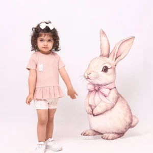 آستین کوتاه دخترانه طرح هپی